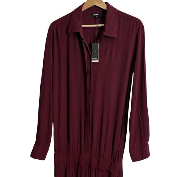 MONROW NWT Crepe Jumpsuit Women’s XS Bordeaux Long Sleeve Button Waist Work - Picture 4 of 12
